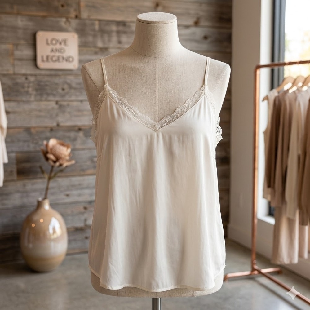NWT Melrose and‎ Market Camisole Large Ivory Lace Trim V-Neck Adjustable Straps